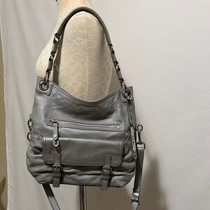 Cole Haan Bailey convertible Hobo pebbled metallic grey leather